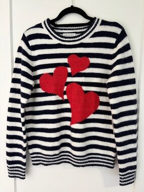 cupcakes & cashmere Black & White Striped Sweater with Red Hearts